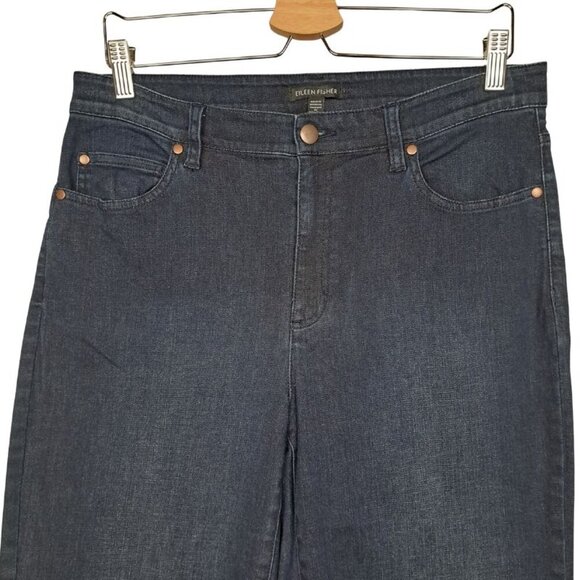 Eileen Fisher Organic Cotton Blend Stretch Ankle Straight Leg Blue Jeans - Picture 4 of 6